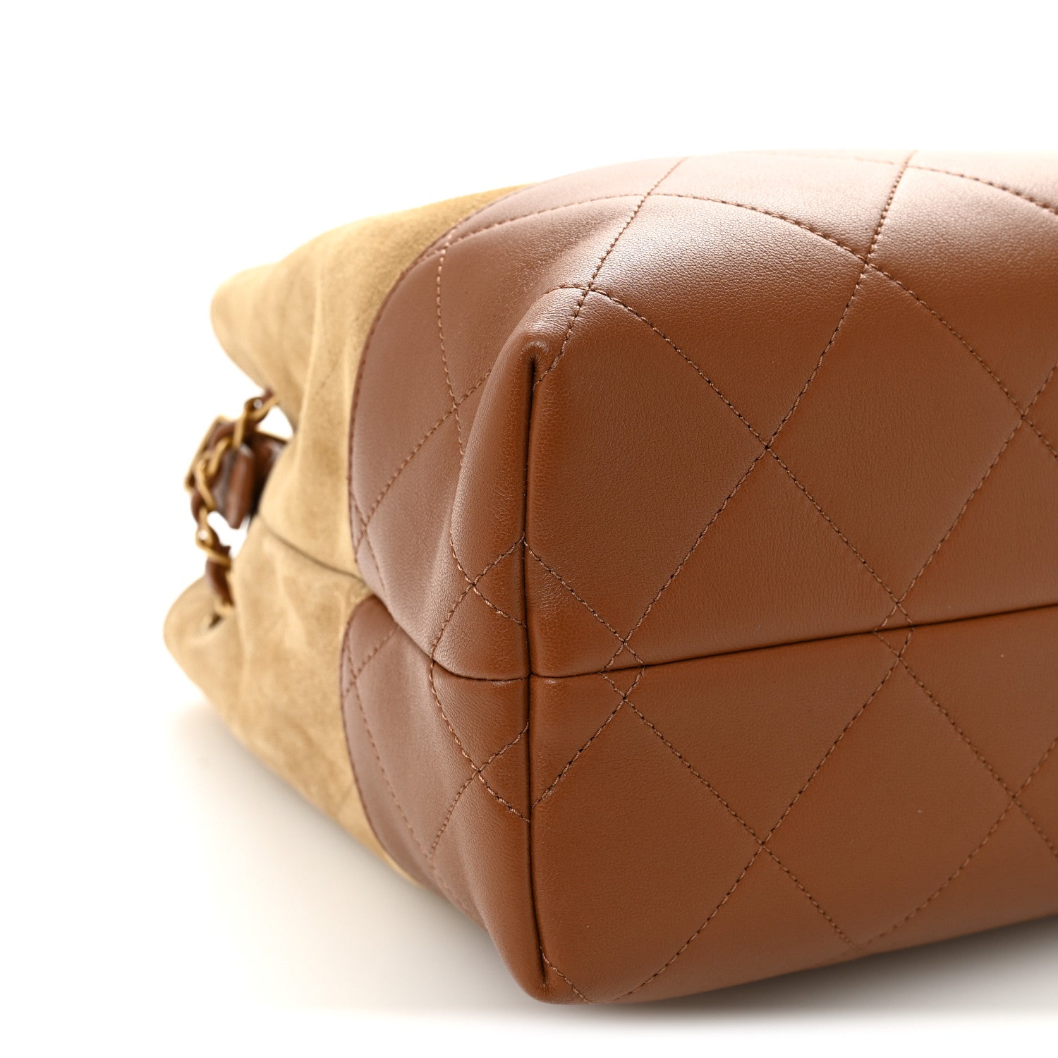 Suede Calfskin Shiny Lambskin Quilted Small Coco Base Shopping Bag Beige Camel