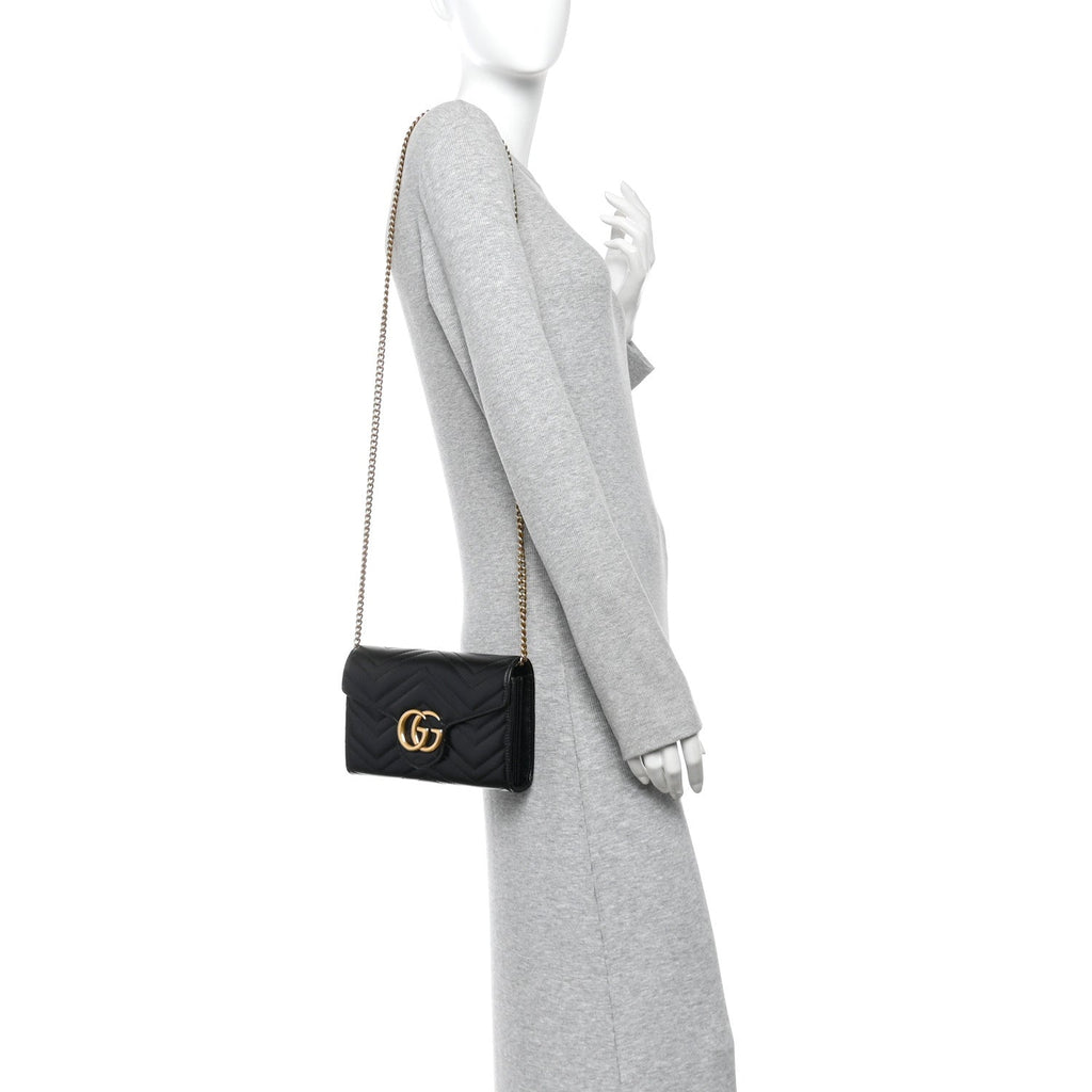 Calfskin Matelasse GG Marmont Chain Wallet Black