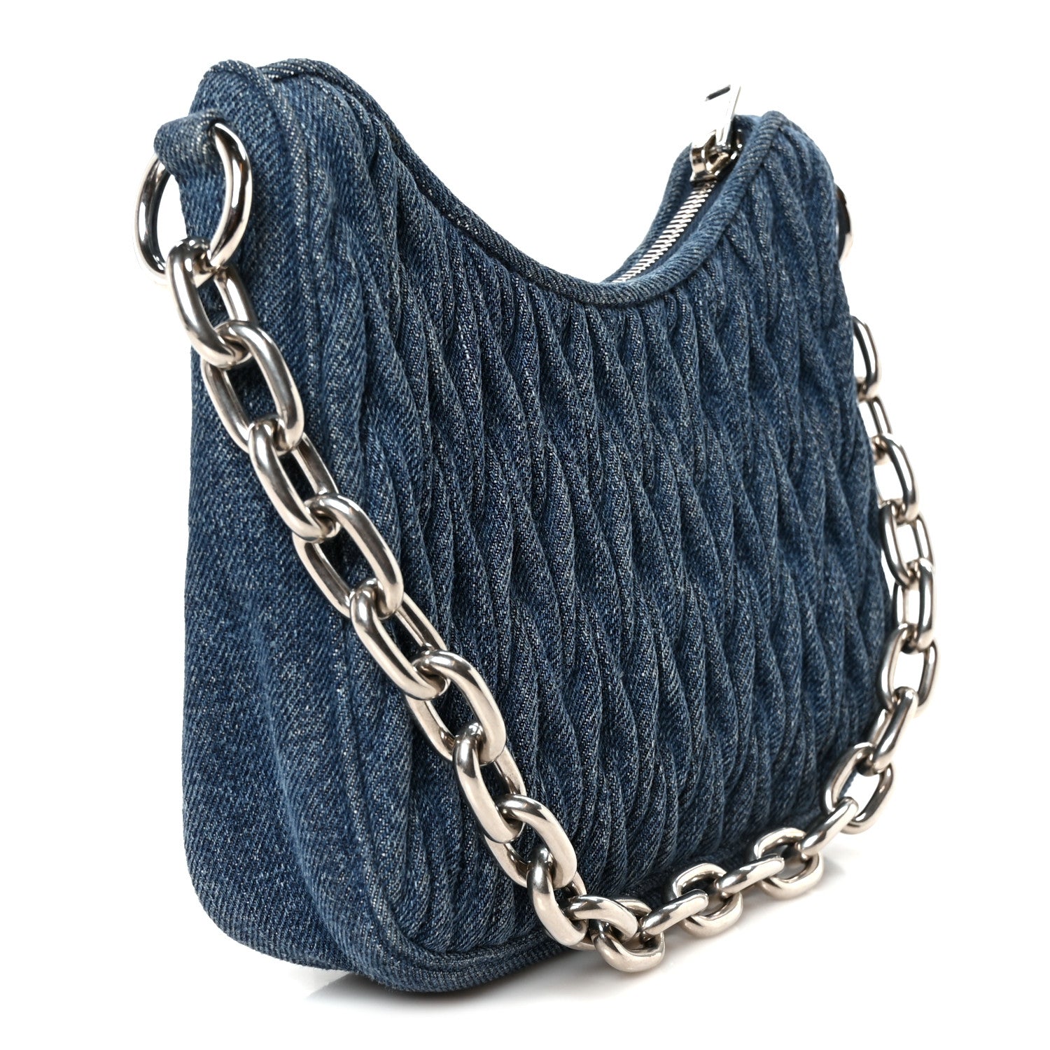 Denim Matelasse Shoulder Bag Blue White