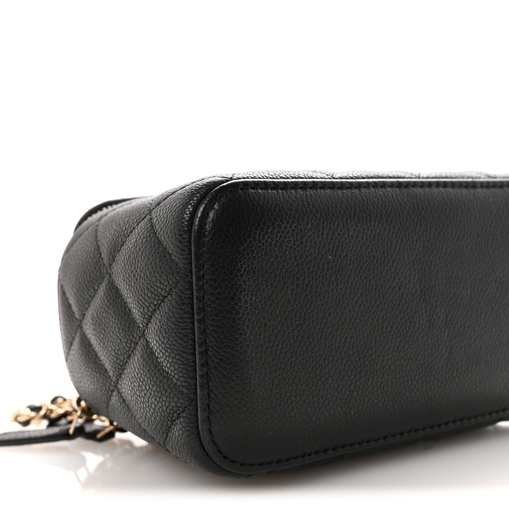 Caviar Quilted Small Tiny CC Vanity Case With Chain Black
