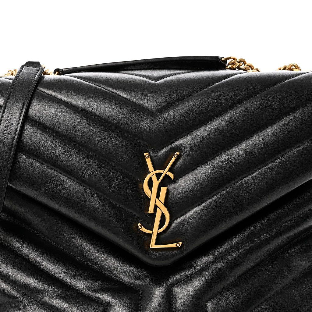 Calfskin Y Quilted Monogram Medium Loulou Chain Satchel Black