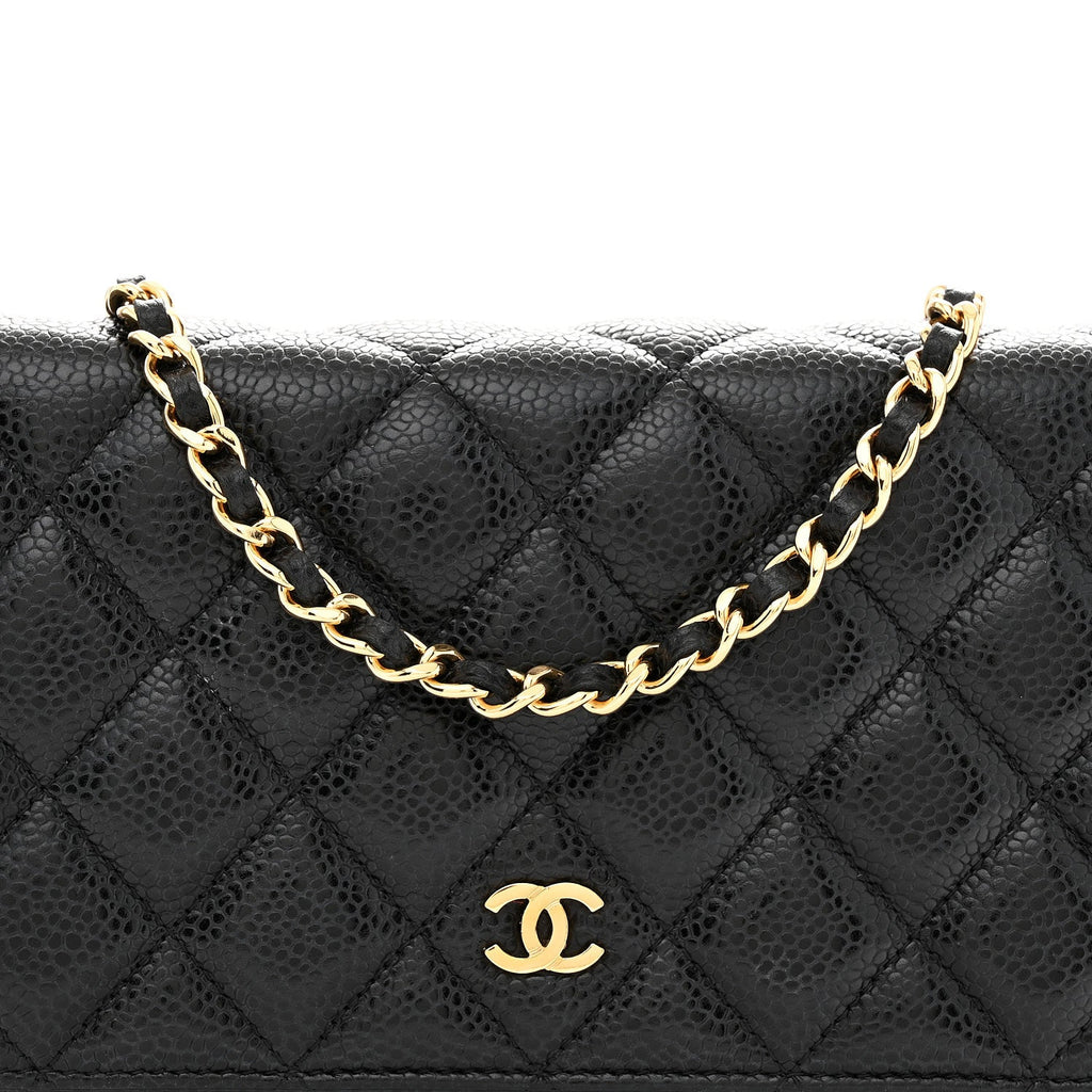 Caviar Quilted Wallet on Chain WOC Black