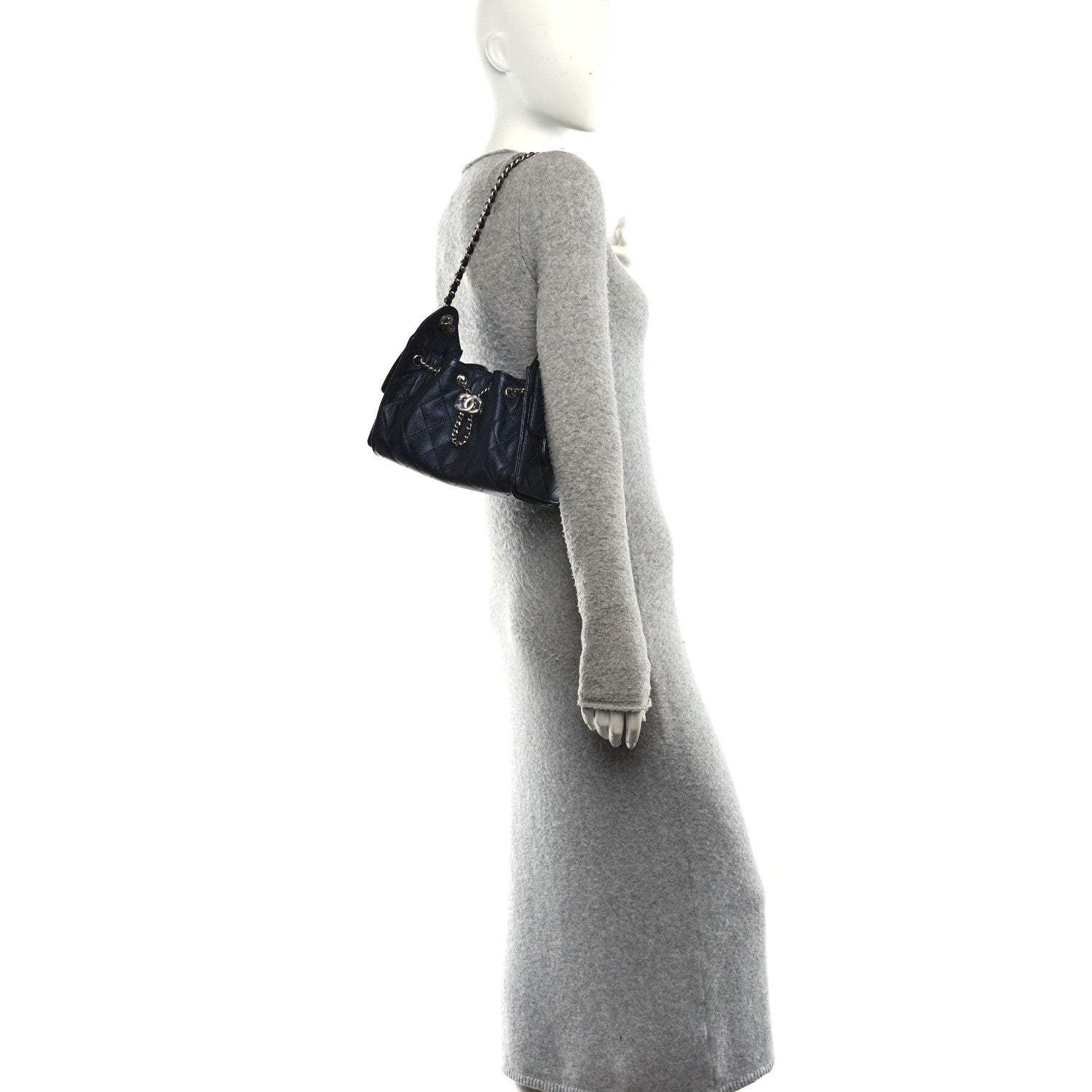 Metallic Caviar Quilted Mini Chanel 25 Handbag Dark Blue