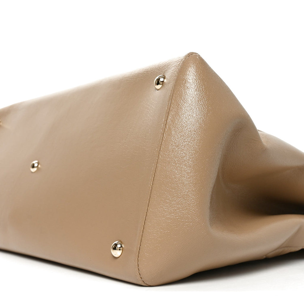 Shiny Crumpled Calfskin Quilted Large 31 Shopping Bag Beige
