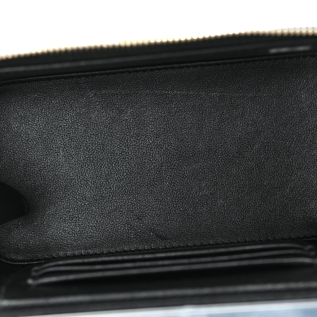 Lambskin Quilted Small Top Handle Vanity Case With Chain Black
