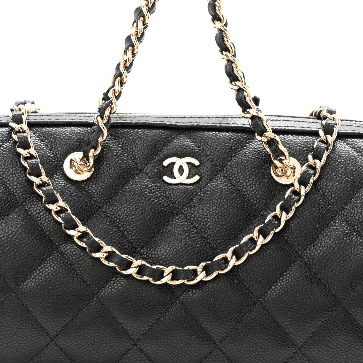 Caviar Quilted Barrel Clutch With Chain  Black