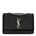 Velvet Crystal Studded Monogram Small Kate Satchel Black