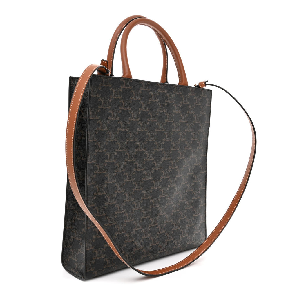 Triomphe Canvas Calfskin Small Vertical Cabas Tan