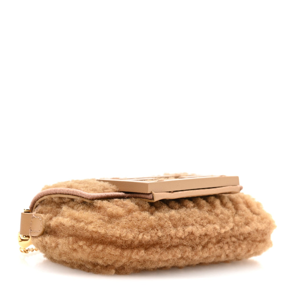 Shearling Nano Maxi Buckle Baguette Charm Camel