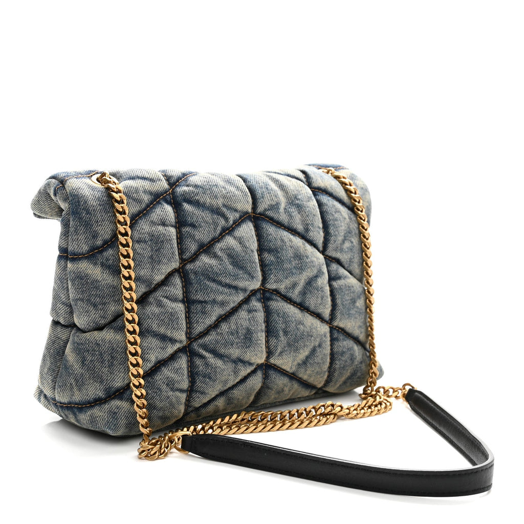 Denim Quilted Toy Loulou Puffer Monogram Chain Satchel Blue Black