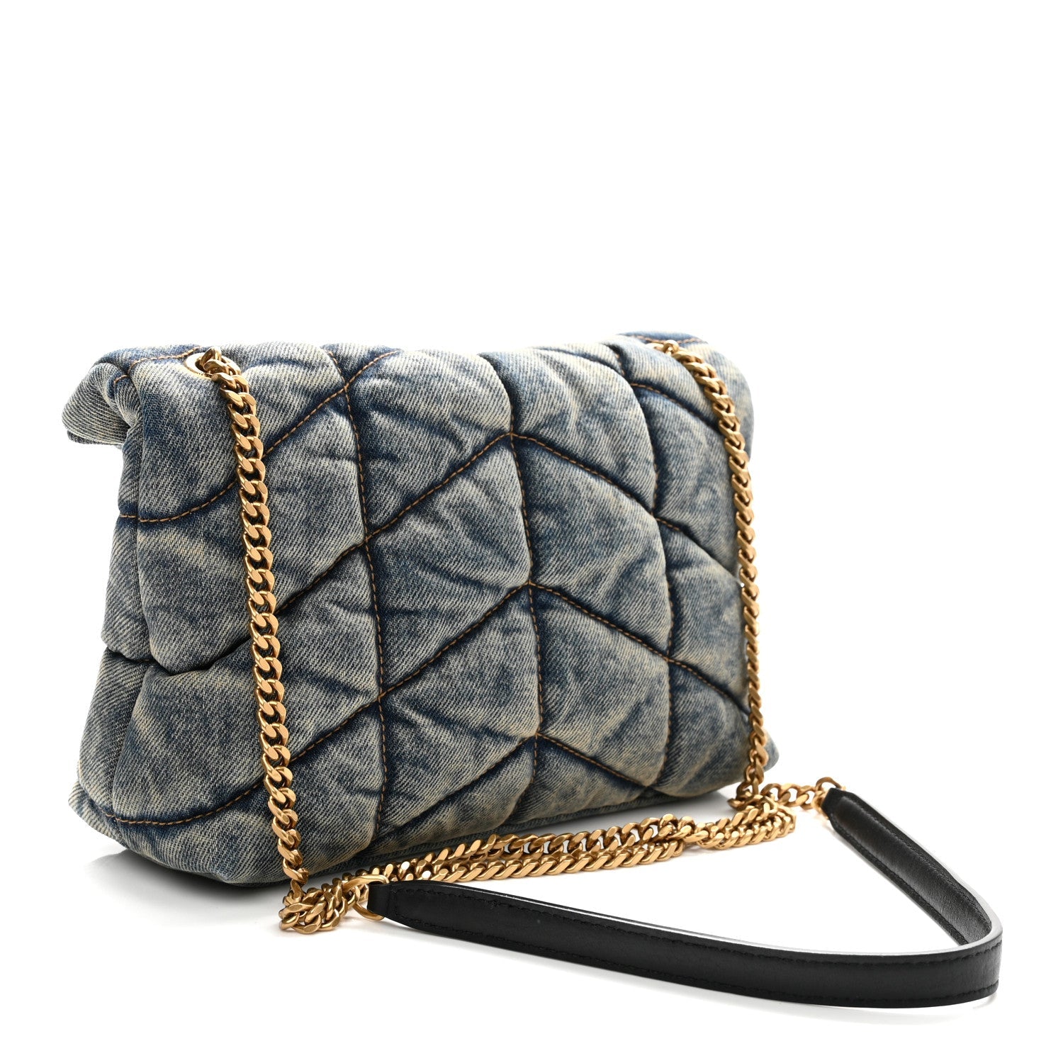 Denim Quilted Toy Loulou Puffer Monogram Chain Satchel Blue Black
