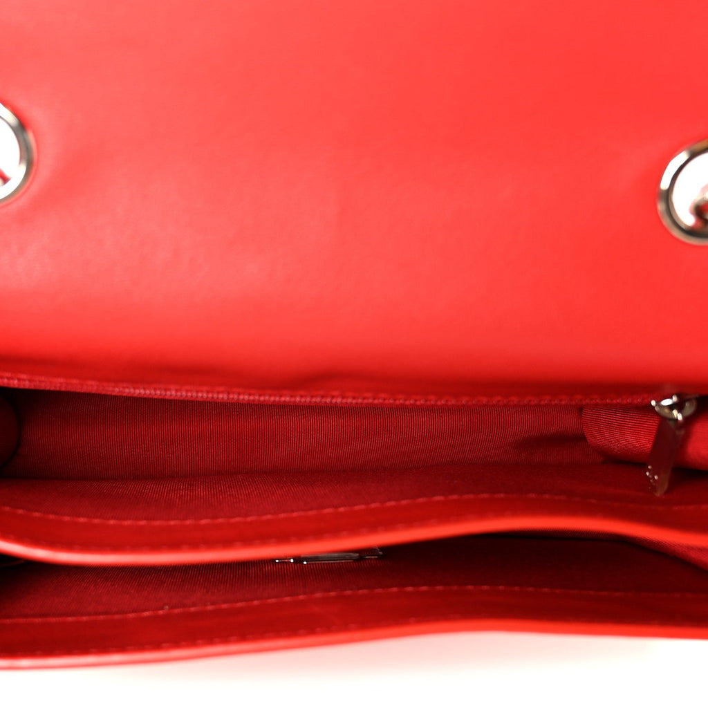 Grained Calfskin Quilted Large CC Box Flap Red