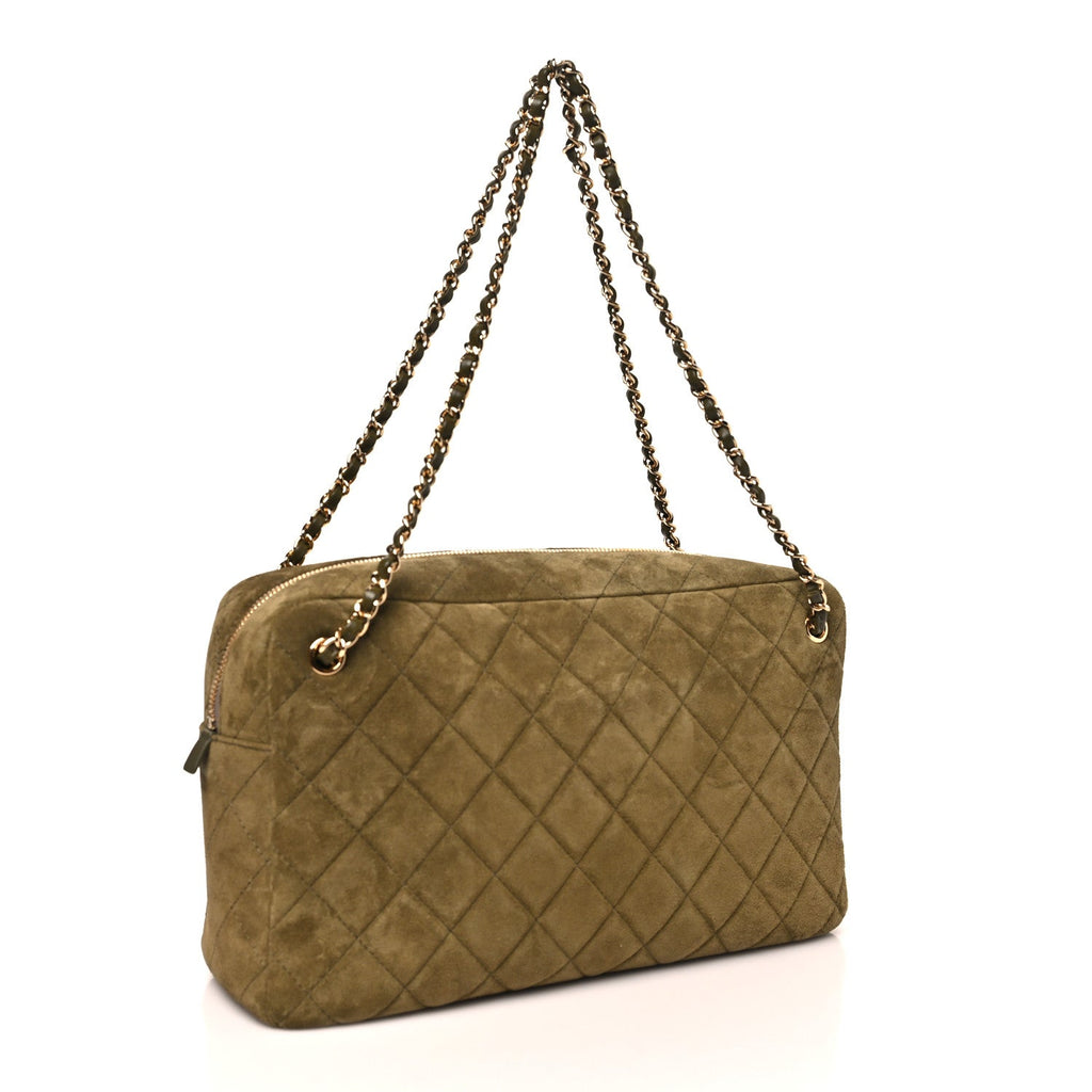 Suede Calfskin Quilted Camerissimo Camera Case Dark Khaki