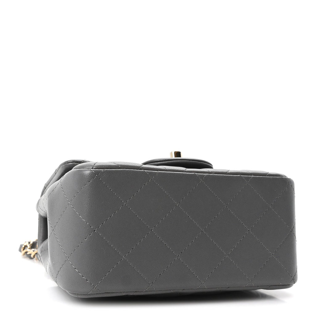Lambskin Quilted Mini Square Flap Dark Grey