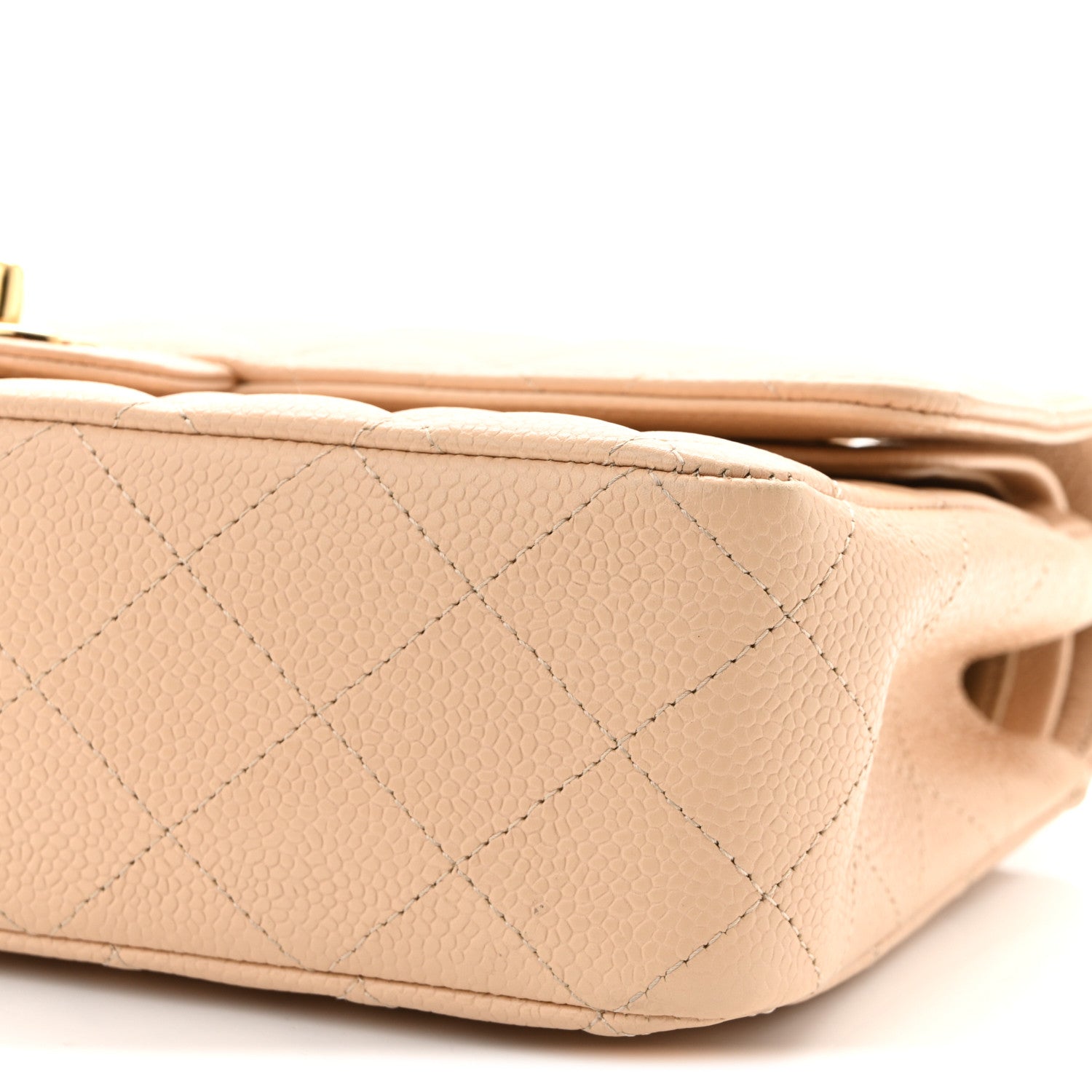 Caviar Quilted Medium Double Flap Beige