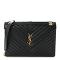 Grain De Poudre Matelasse Chevron Large Monogram Satchel Black
