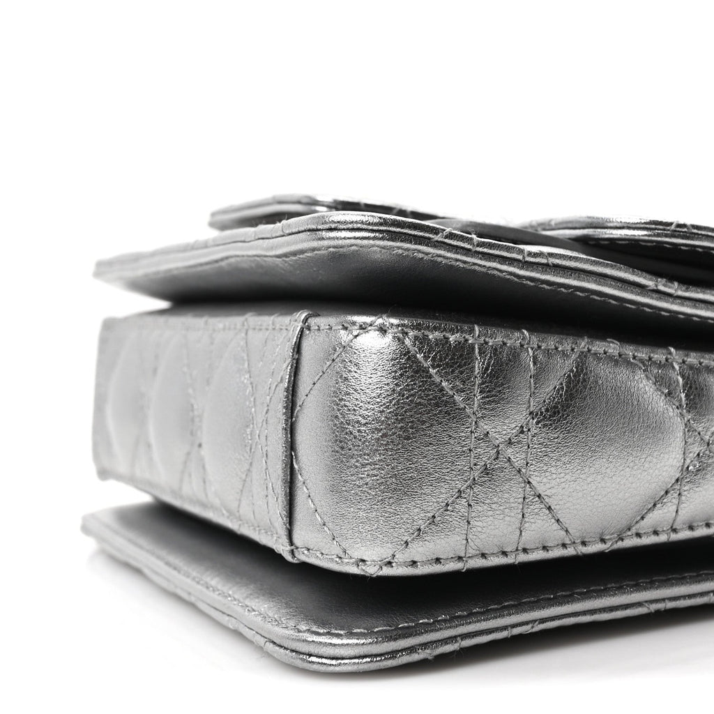 Metallic Lambskin Cannage Mini Jolie Top Handle Bag Silver