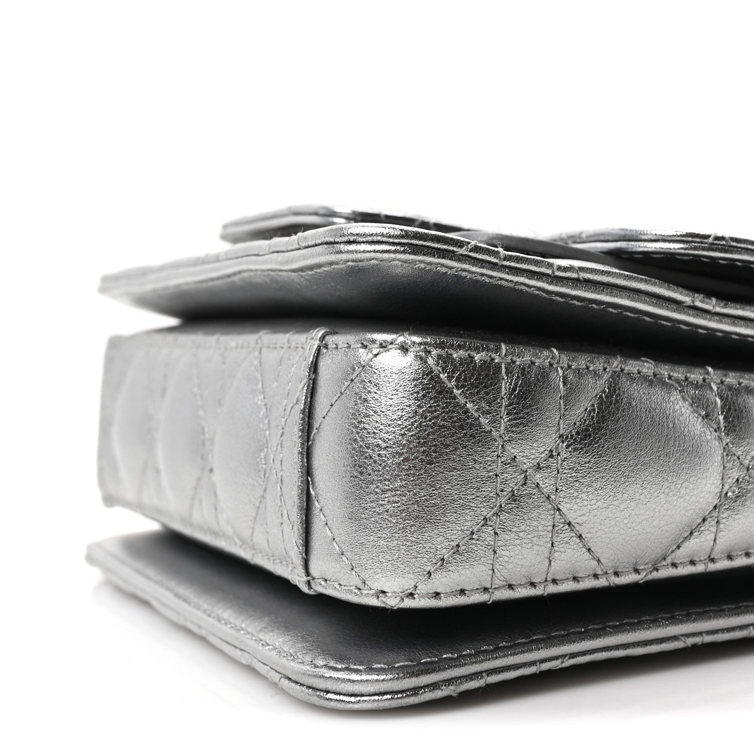 Metallic Lambskin Cannage Mini Jolie Top Handle Bag Silver