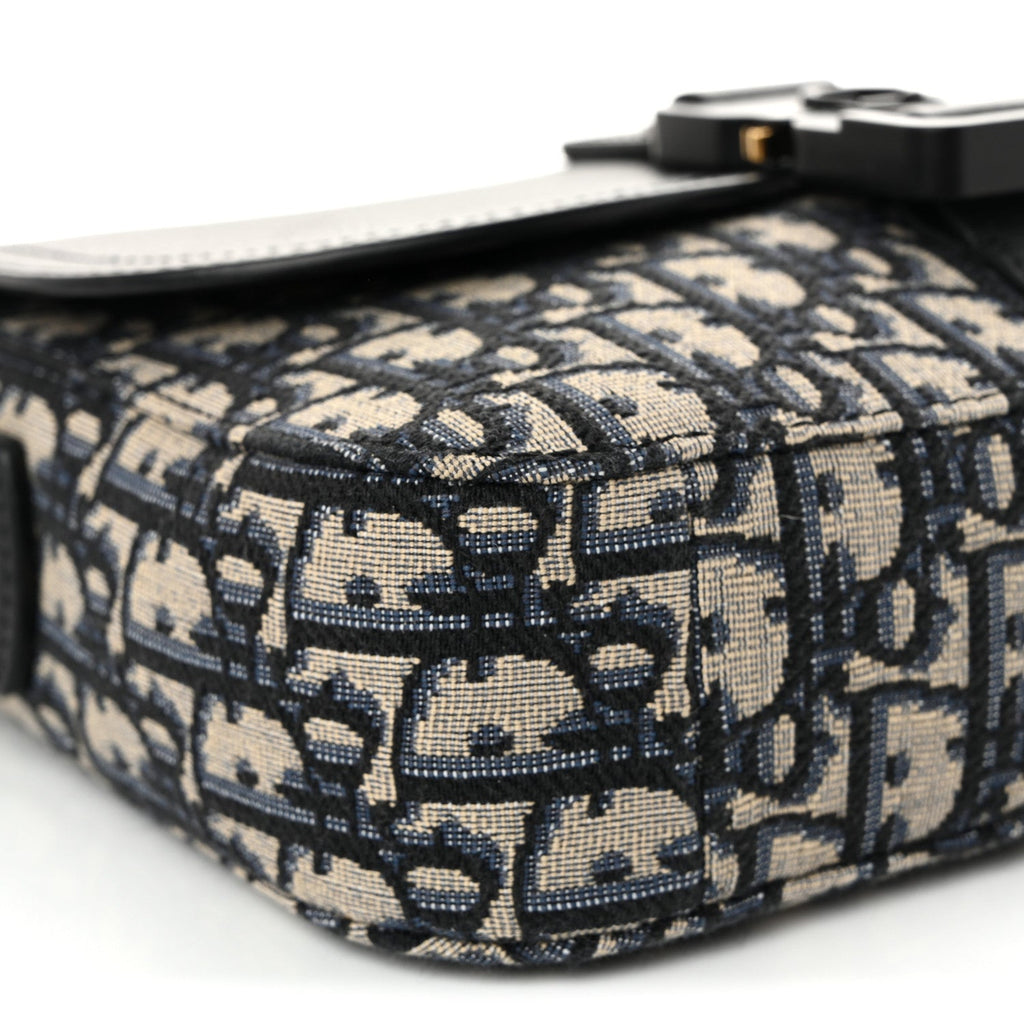 Oblique Jacquard Grained Calfskin Small Saddle Messenger Bag Beige Black