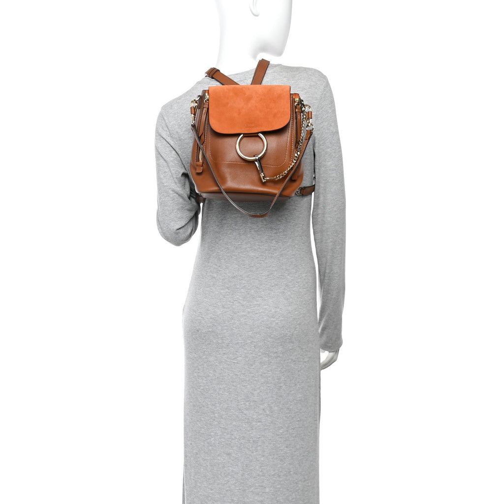 Suede Calfskin Medium Faye Backpack Tan