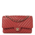 Lambskin Chevron Quilted Medium Double Flap Rosewood