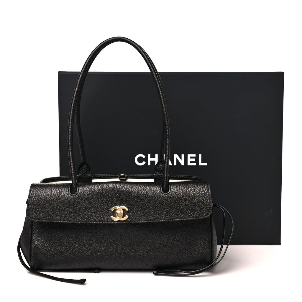 Grained Calfskin Stitched Urban Essentials Small Shopping Bag Black