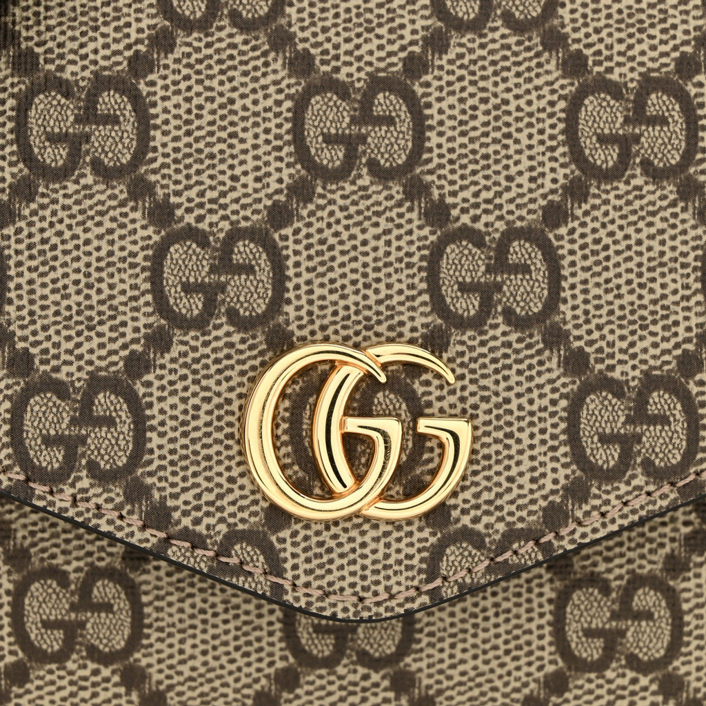 GG Supreme Monogram Textured Dollar Calfskin Web Mini Ophidia Envelope Shoulder Bag Beige Ebony New Acero