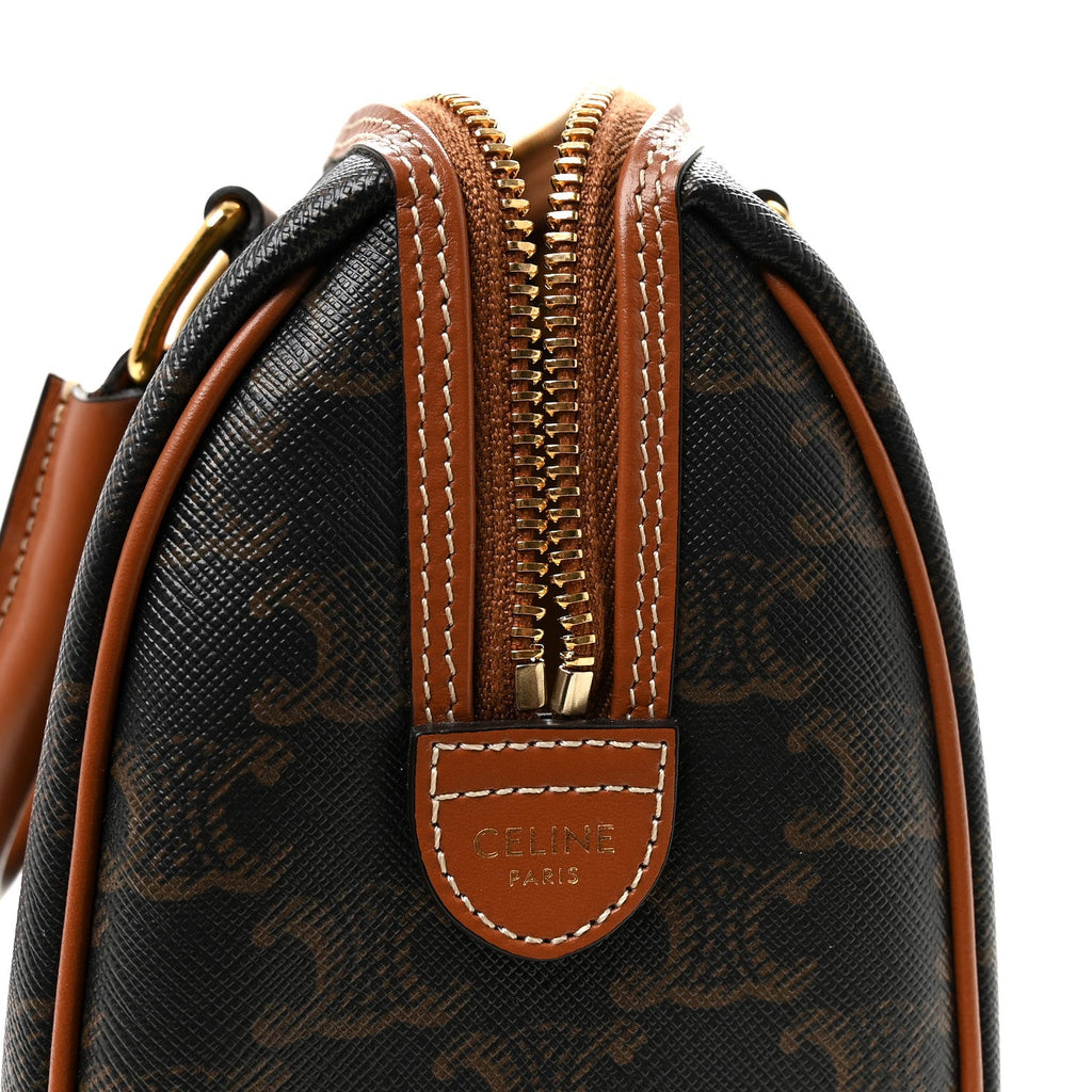 Triomphe Canvas Calfskin Small Boston Bag Tan