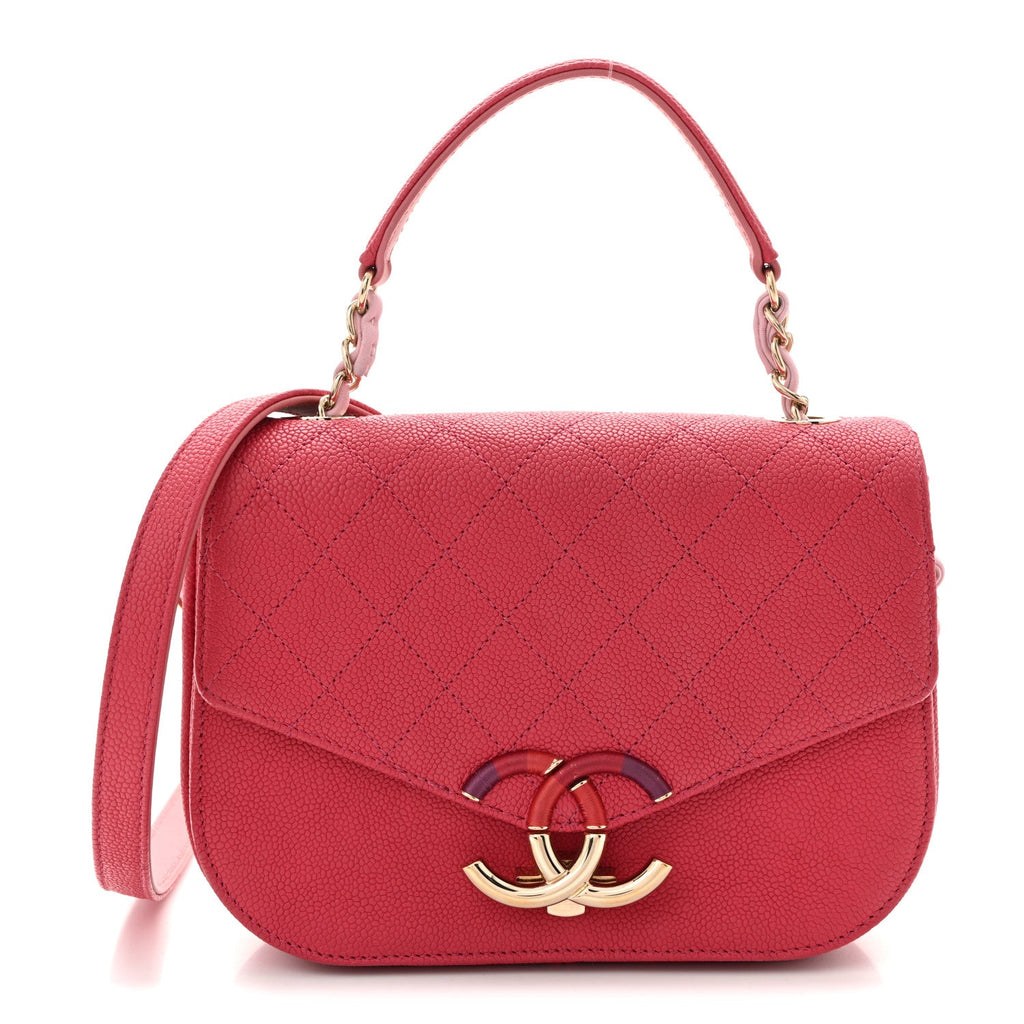 Grained Calfskin Quilted Small Cuba Top Handle Flap Pink
