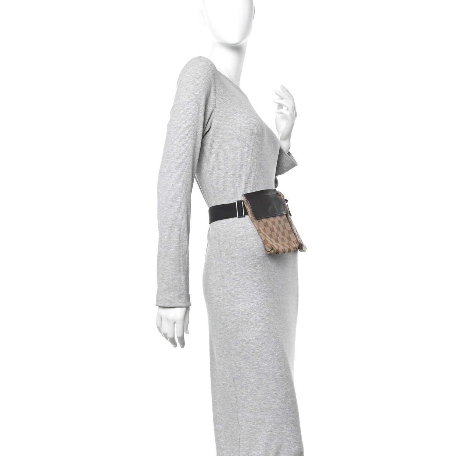 GG Monogram Double Pocket Belt Bag Dark Brown