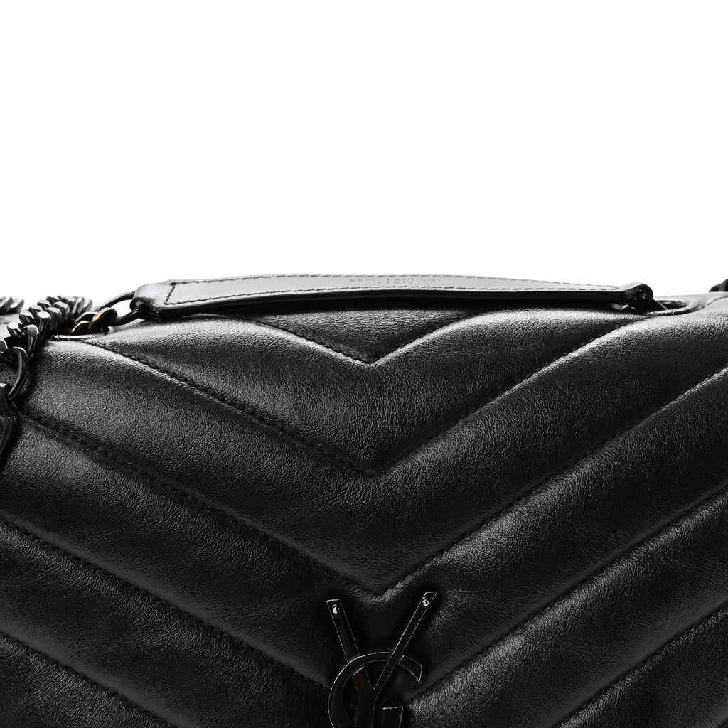 Calfskin Y Quilted Monogram Medium Loulou Chain Satchel Black