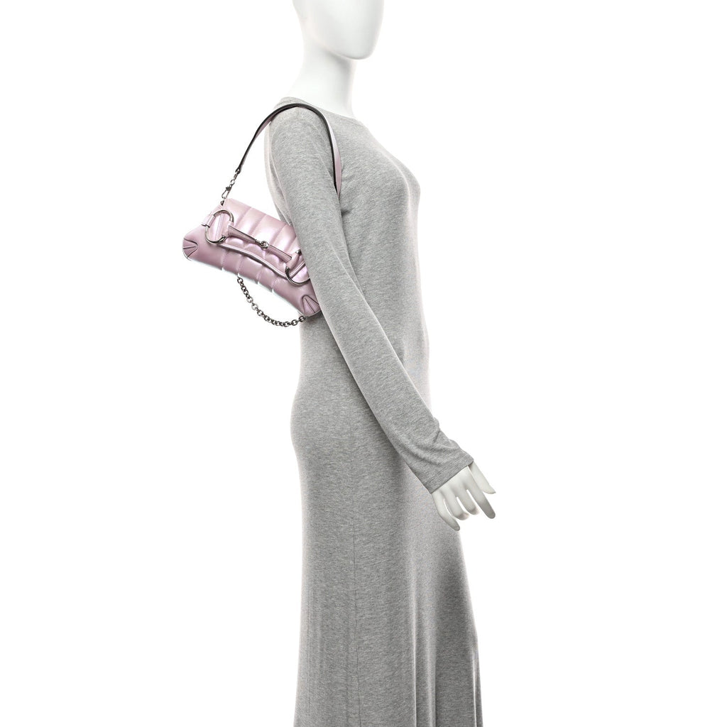 Iridescent Nappa Vertical Matelasse Small Maxi Horsebit Chain Shoulder Bag Escape Pink