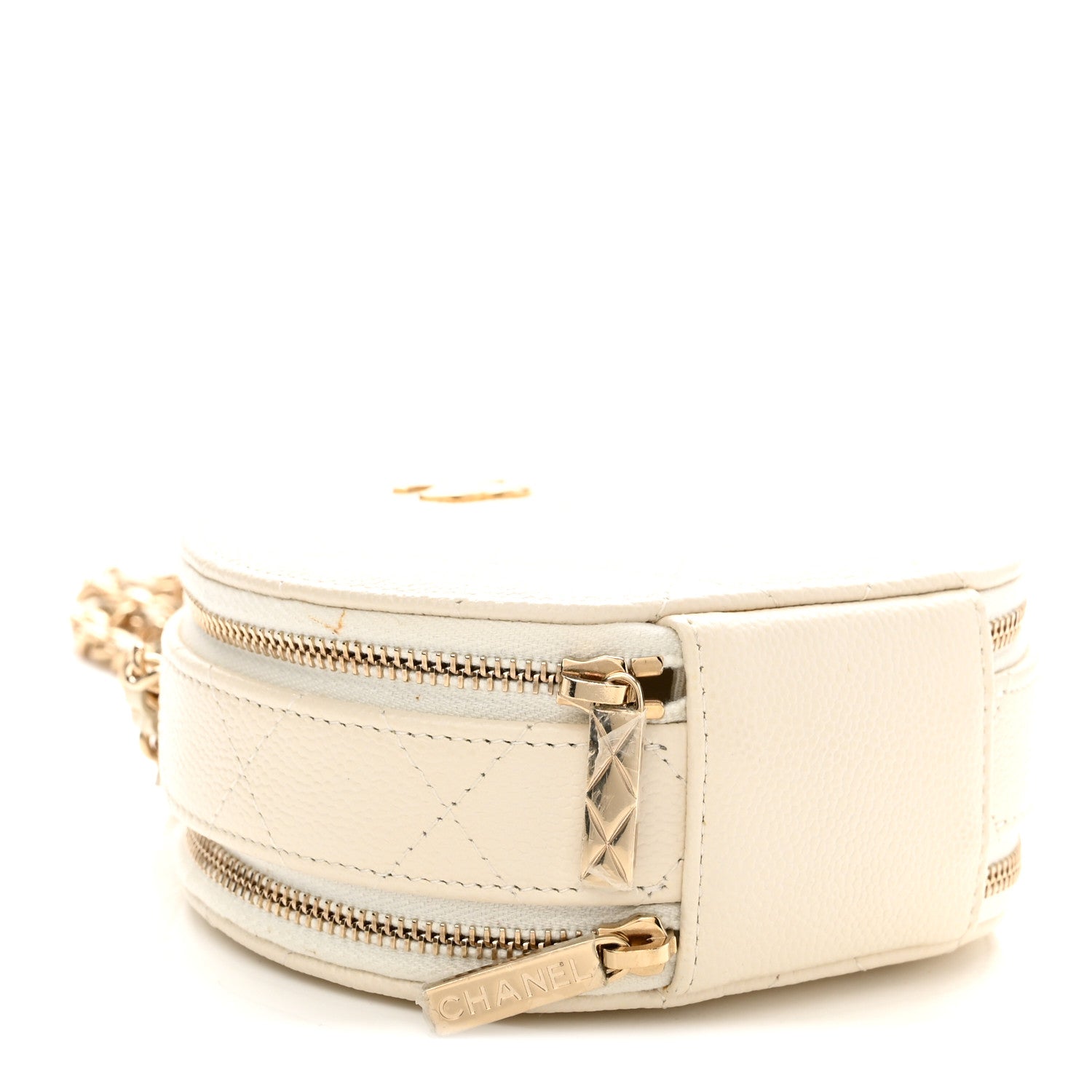 Caviar Quilted Round Handle With Care Vanity With Chain White