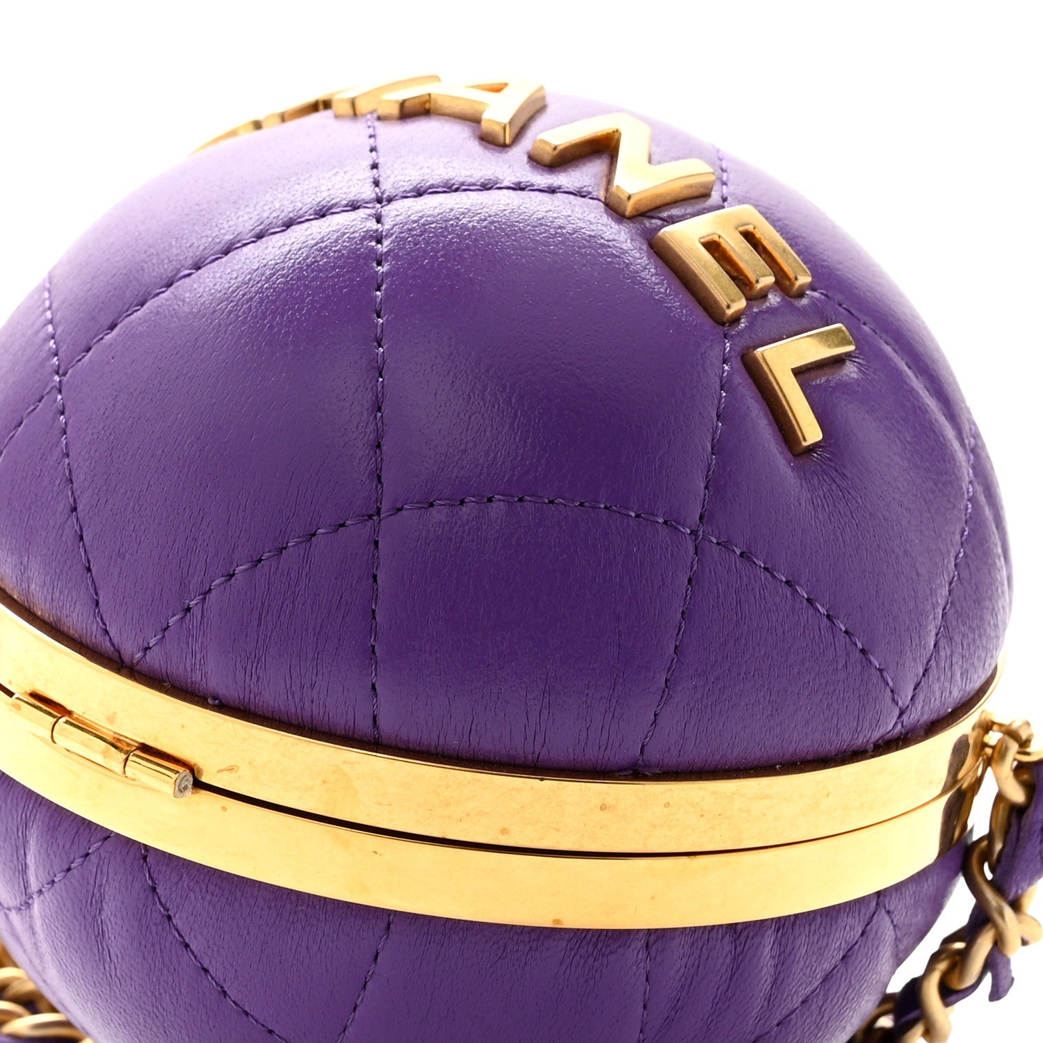 Lambskin CC Minaudiere Sphere Chain Clutch Purple