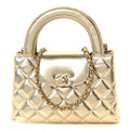 Metallic Shiny Aged Calfskin Quilted Nano Kelly Shopper Gold