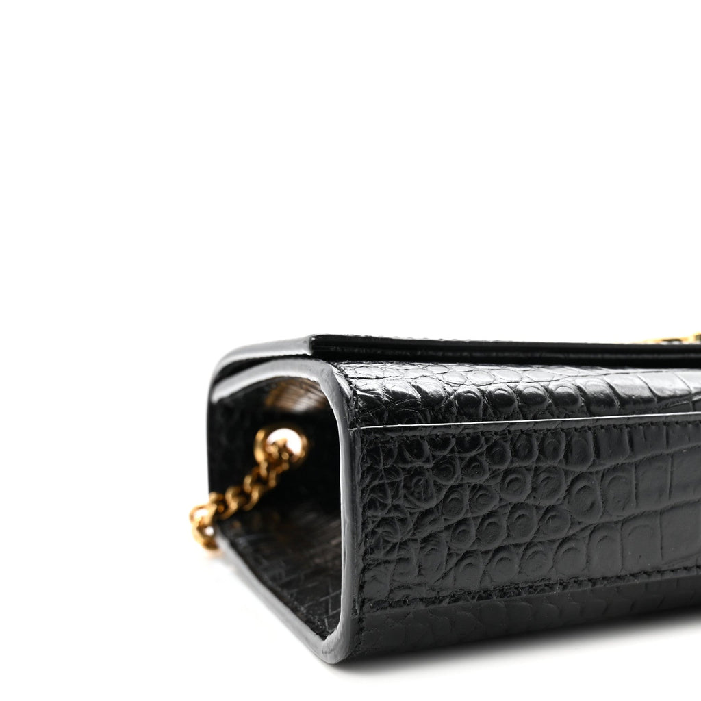 Calfskin Crocodile Embossed Medium Classic Monogram Kate Tassel Satchel Black