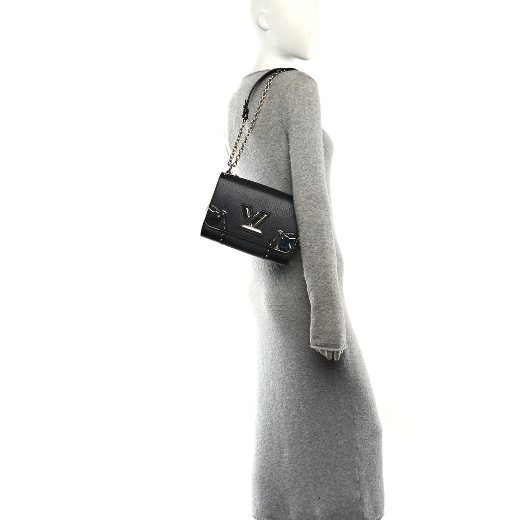 Epi Studded Mirror Twist Shoulder Bag MM Black