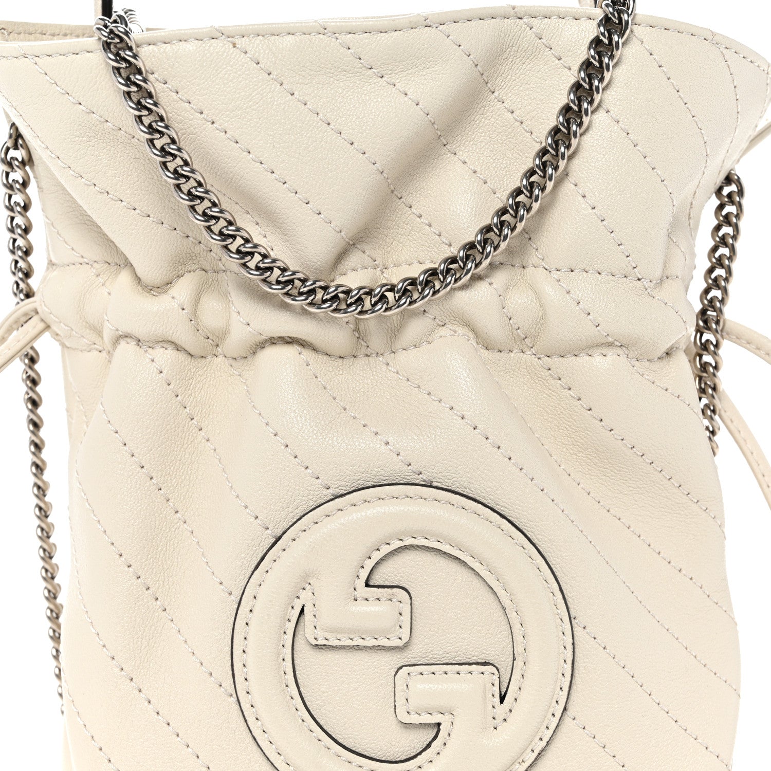 Sakai Be Green Calfskin Diagonal Stitched Mini Blondie Bucket Bag Mystic White