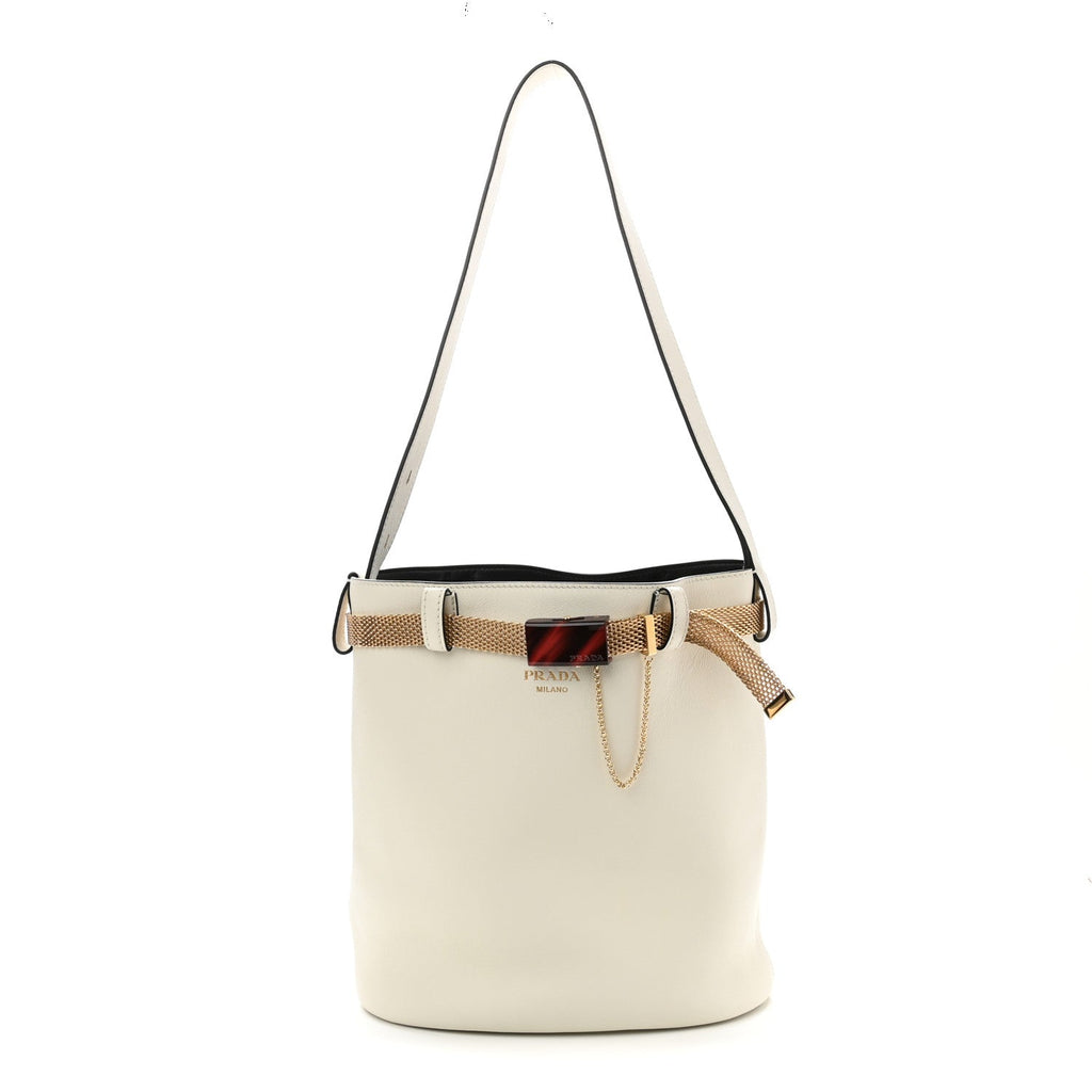 Calfskin Buckle Bag With Jeweled Belt White Black