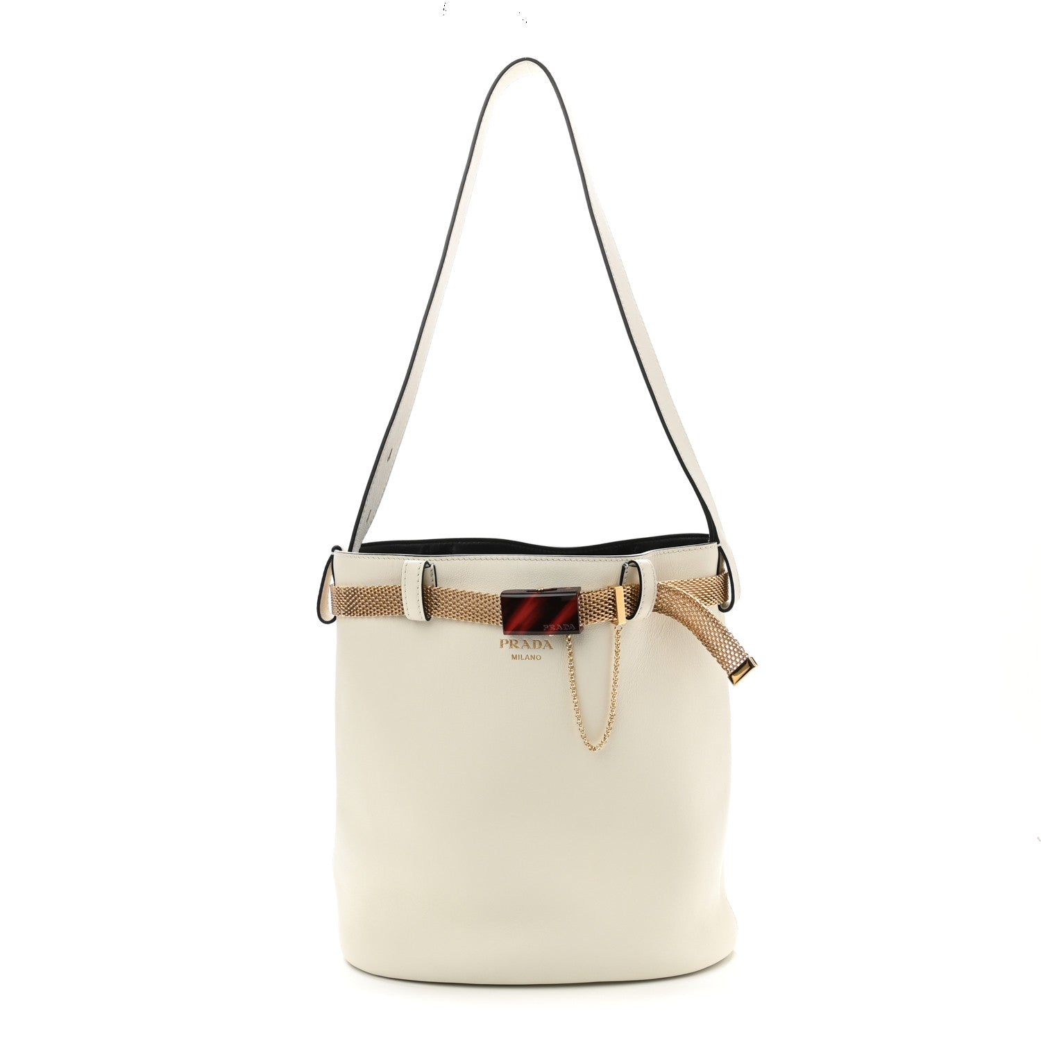 Calfskin Buckle Bag With Jeweled Belt White Black