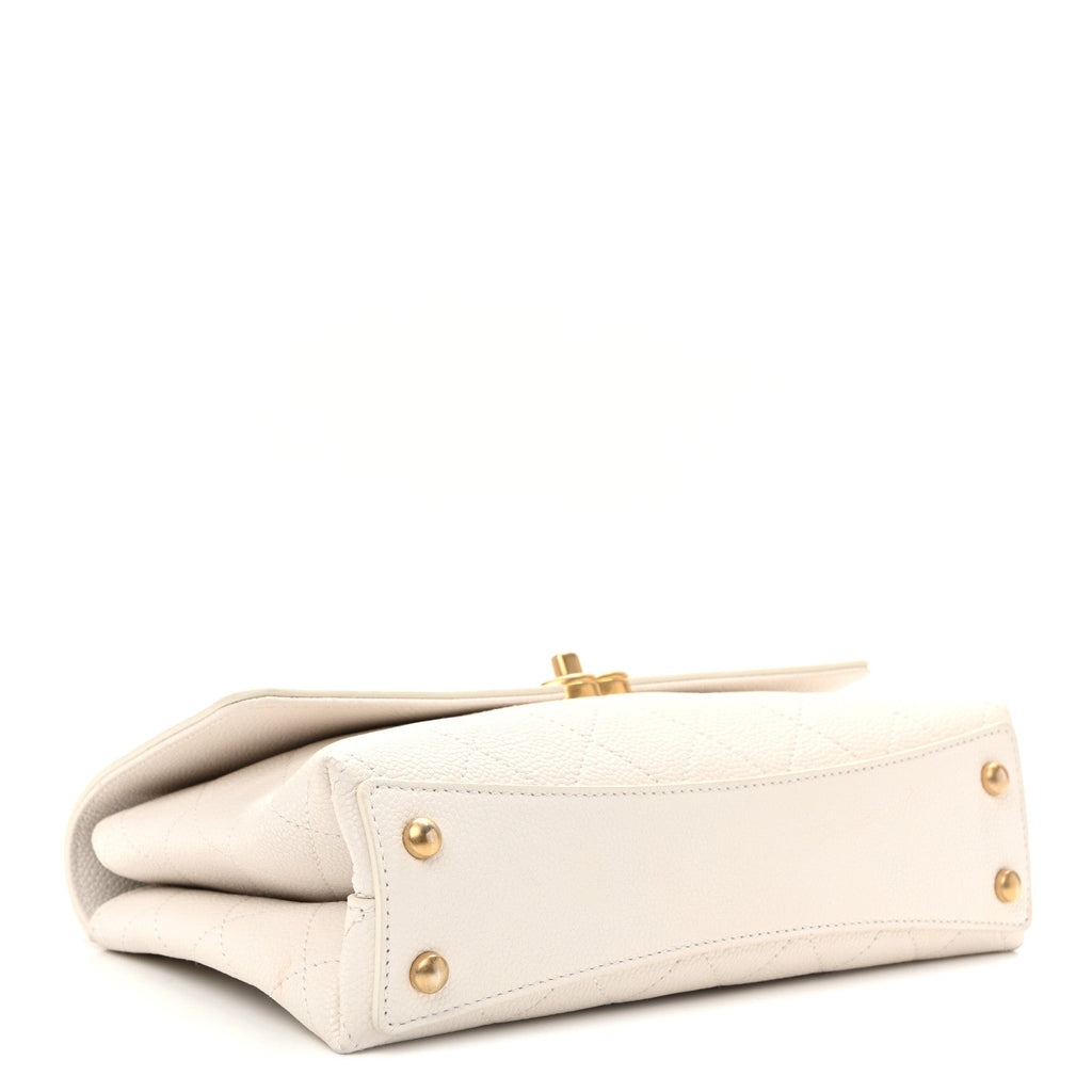 Grained Calfskin Small Stitched Flap White