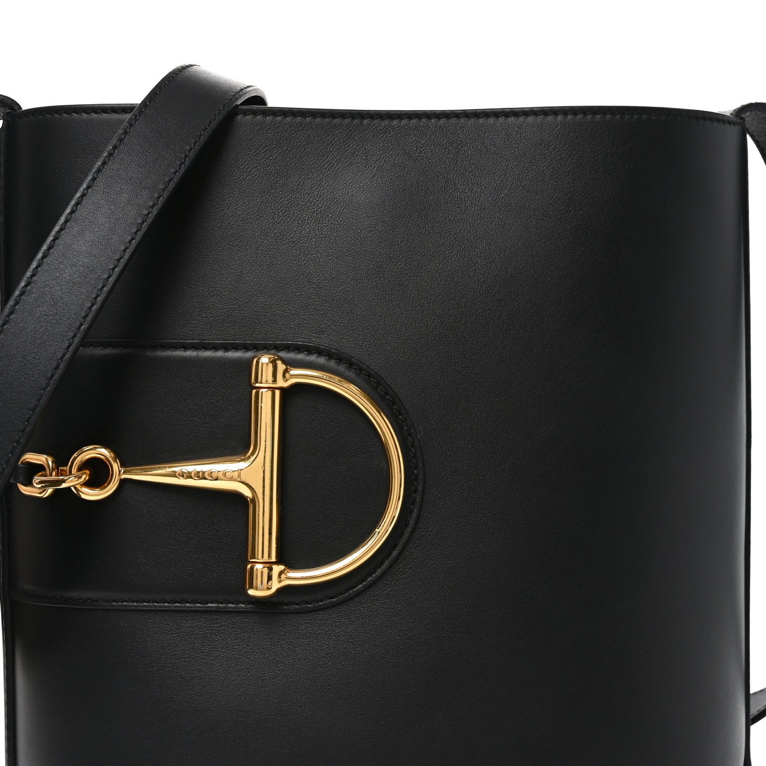 Arabella Calfskin Horsebit 73 Medium Bucket Bag Black