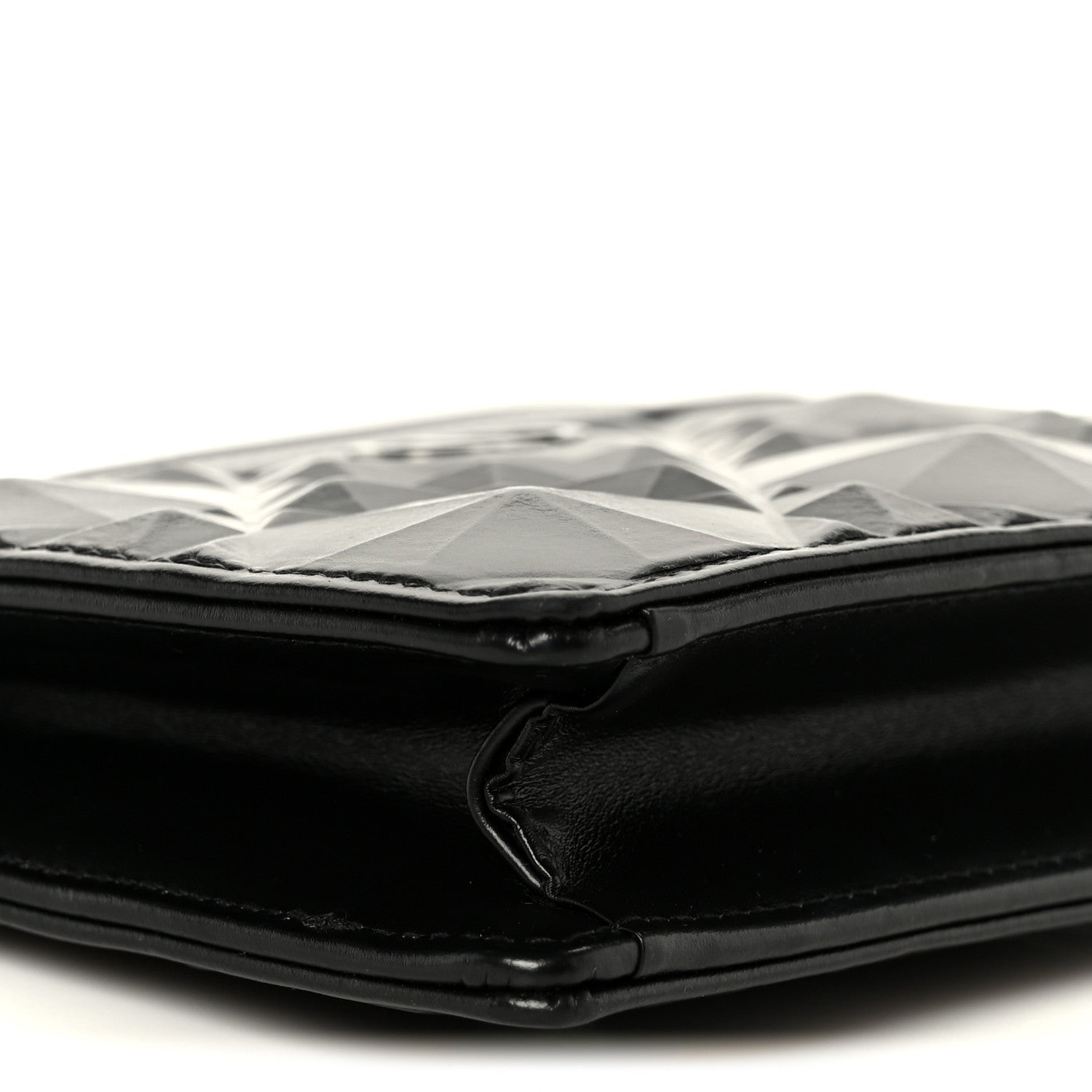 Calfskin Macrocannage Diamond Caro Zipped Pouch With Chain Black