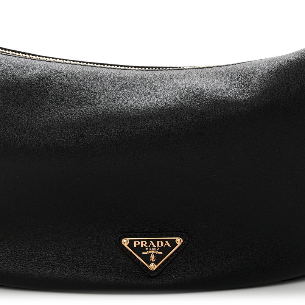 Soft Grain Calfskin Large Demi-Lune Shoulder Bag Black