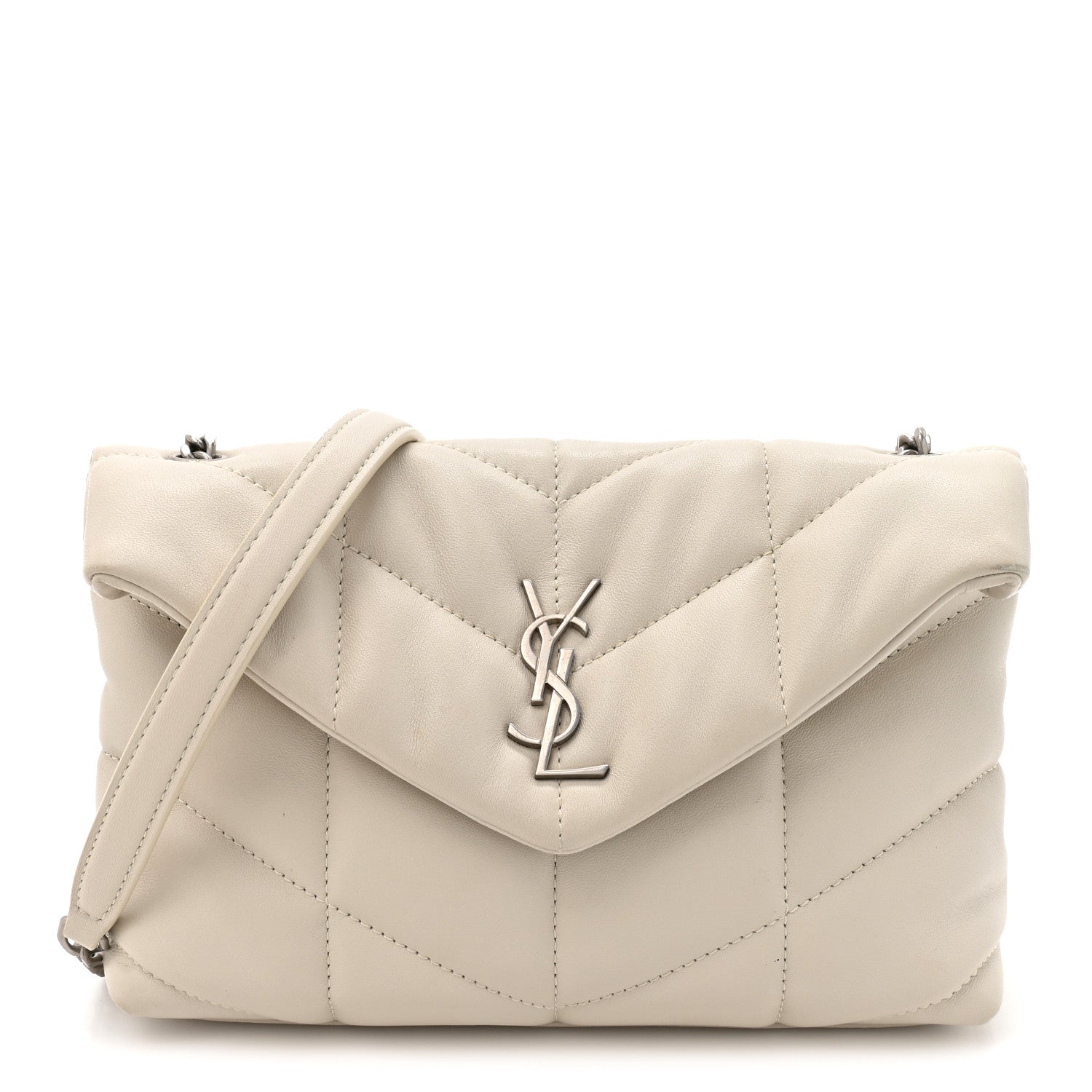 Lambskin Quilted Toy Loulou Puffer Monogram Chain Satchel Crema Soft