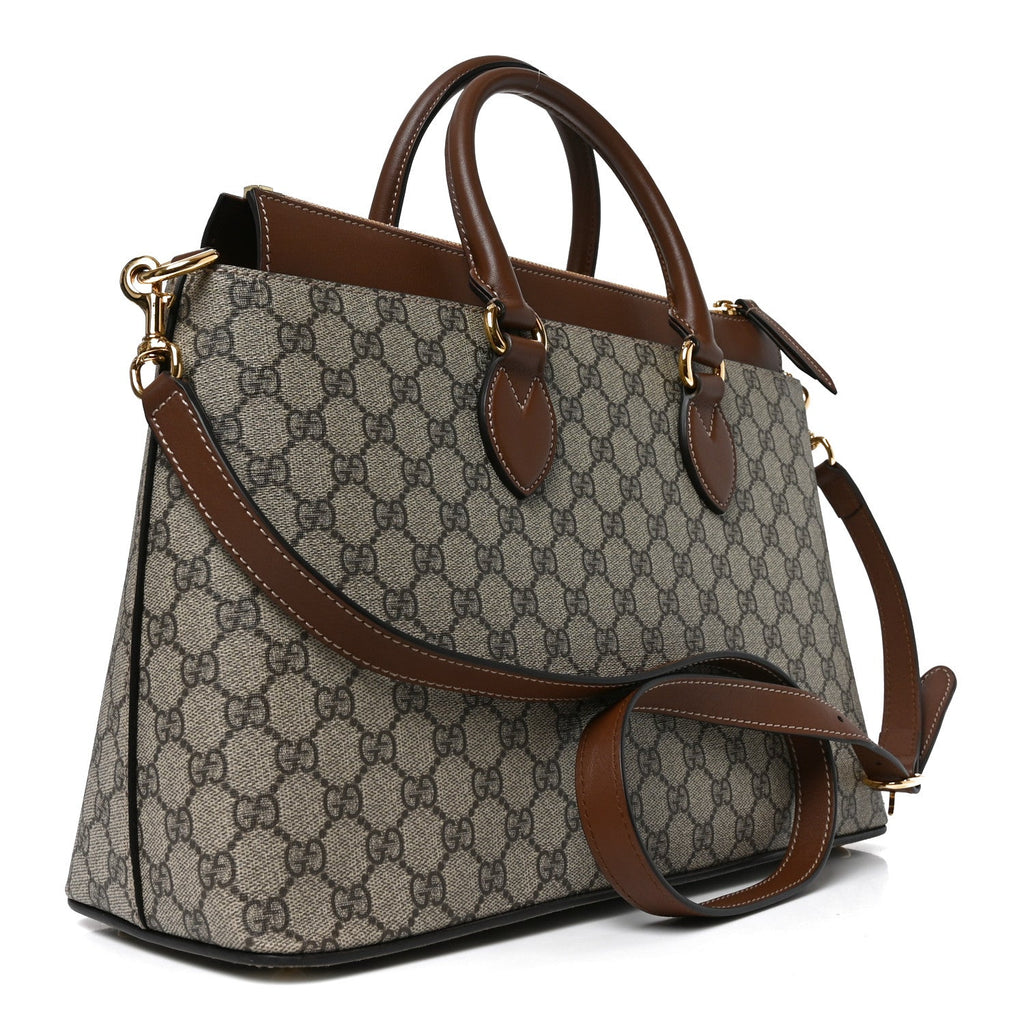 GG Supreme Monogram Large Zip Top Tote Beige Tuscany