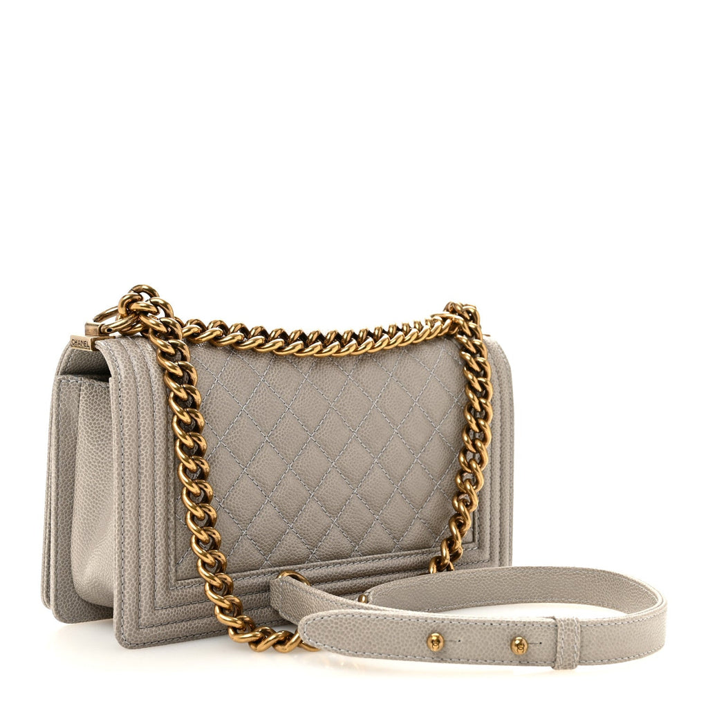 Caviar Quilted Medium Boy Flap Grey