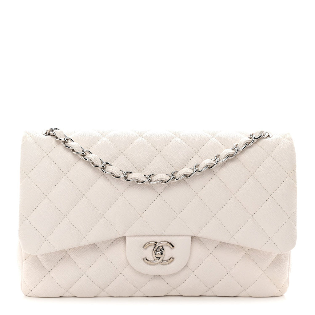 Caviar Quilted Jumbo Double Flap White