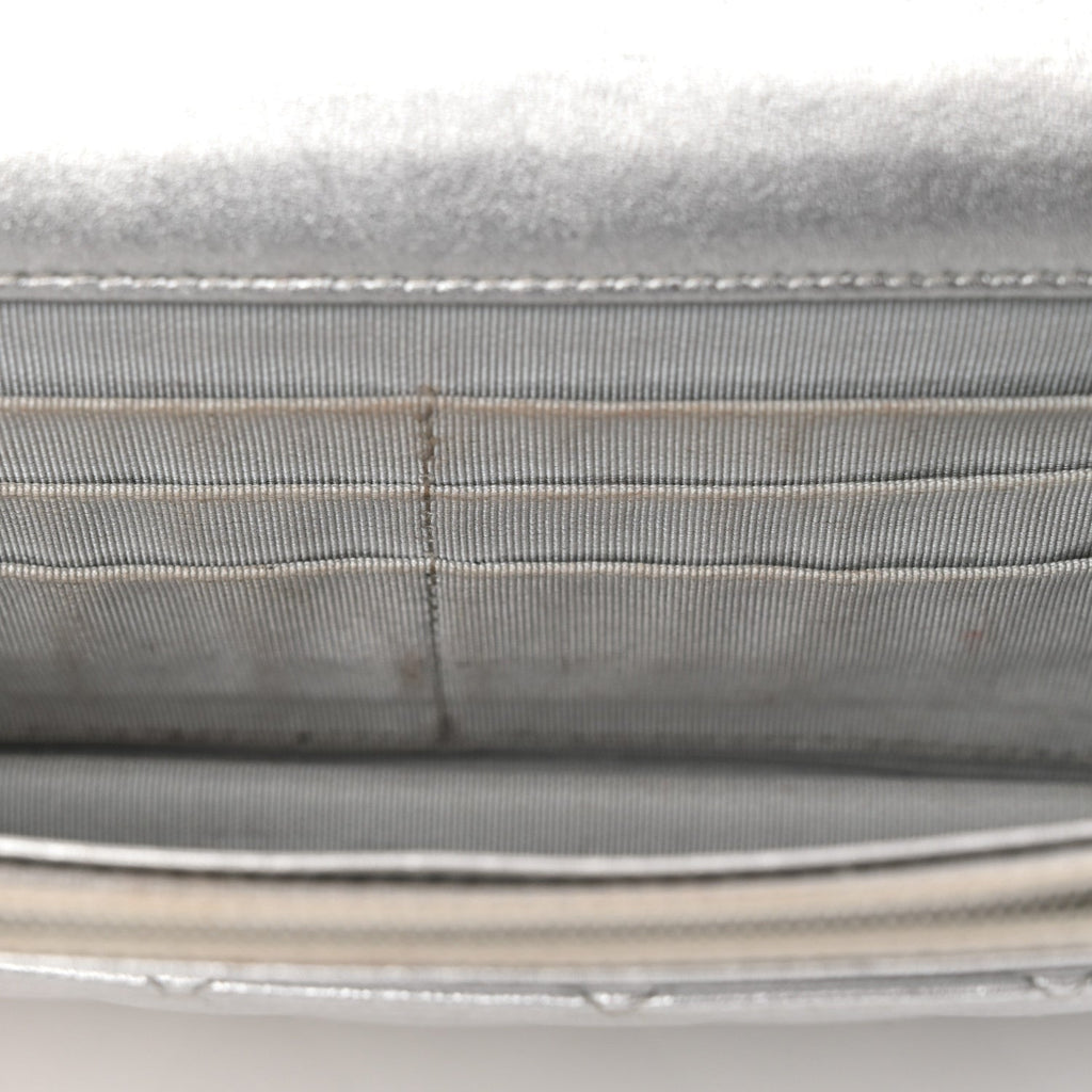Metallic Lambskin Quilted Wallet On Chain WOC Silver