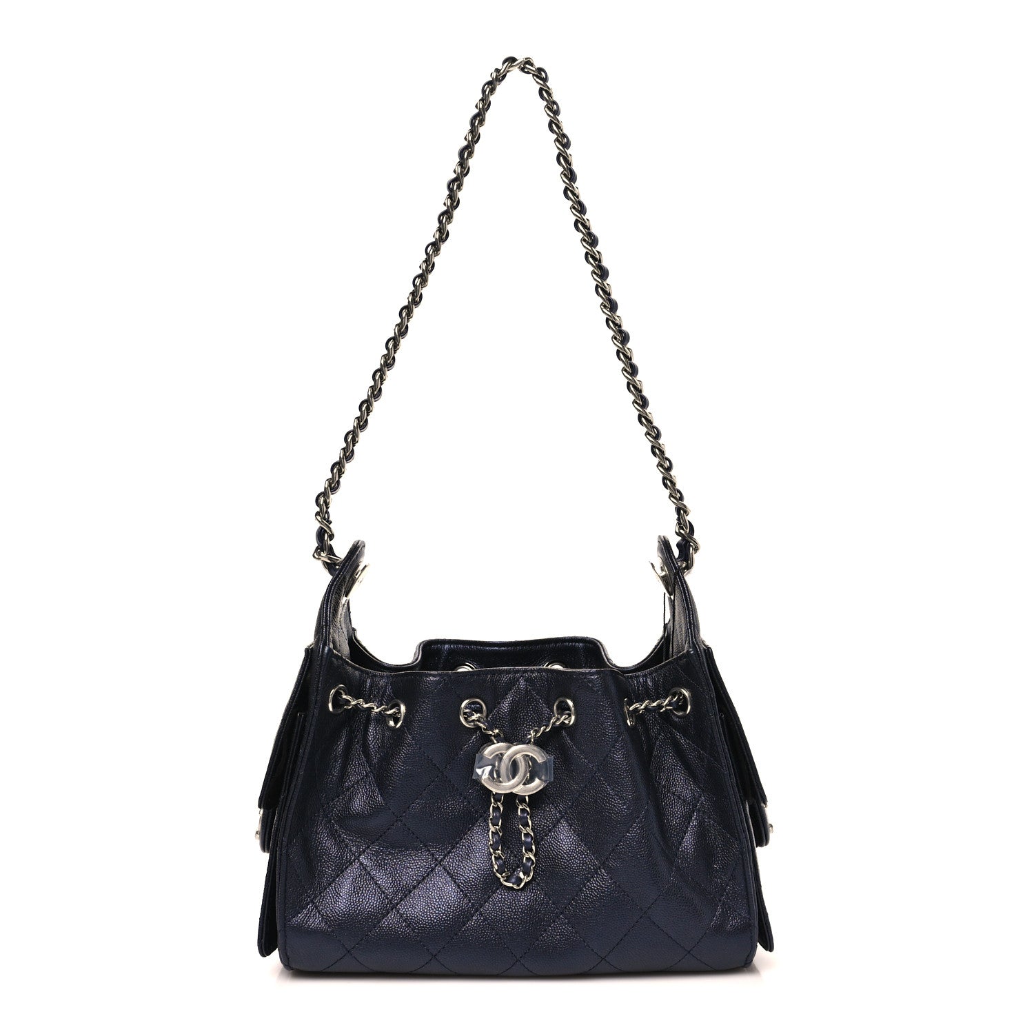 Metallic Caviar Quilted Mini Chanel 25 Handbag Dark Blue